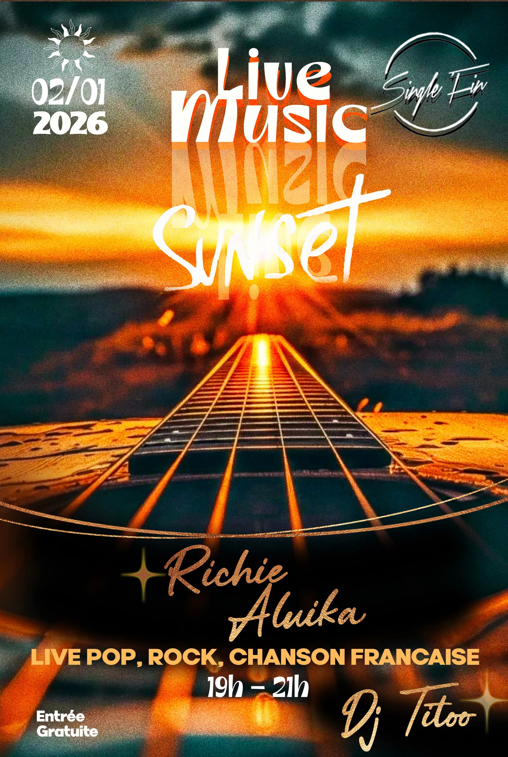Affiche de l'évènement LIVE MUSIC SUNSET ☀️ X RICHIE ALUIKA X DJ TITOO
